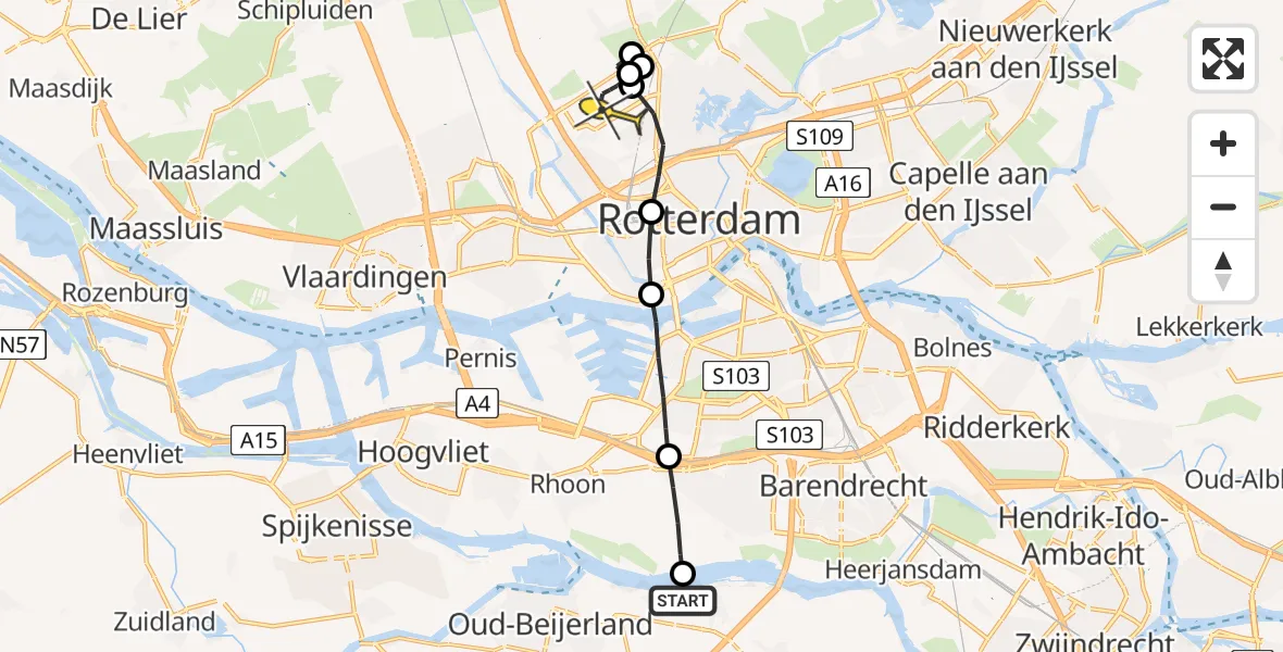 Routekaart van de vlucht: Lifeliner 2 naar Rotterdam The Hague Airport