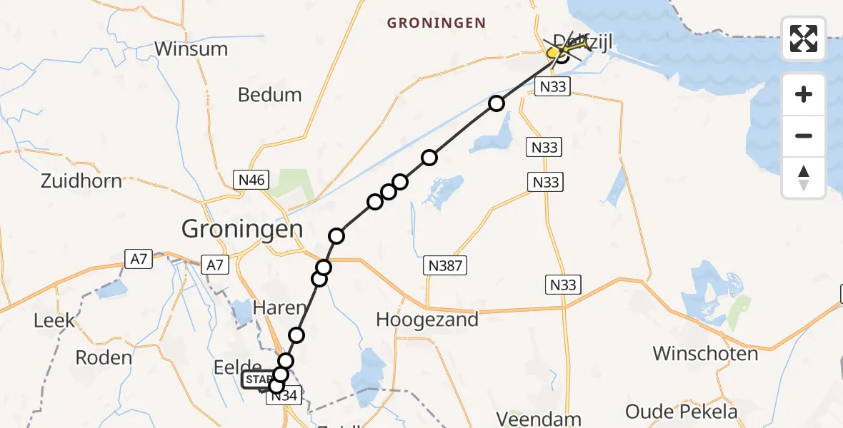 Routekaart van de vlucht: Lifeliner 4 naar Delfzijl