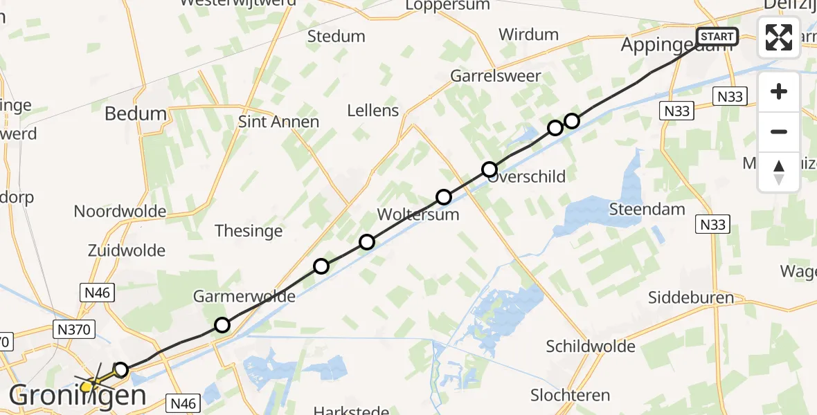 Routekaart van de vlucht: Lifeliner 4 naar Universitair Medisch Centrum Groningen