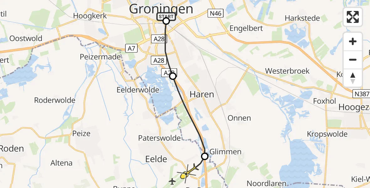 Routekaart van de vlucht: Lifeliner 4 naar Groningen Airport Eelde