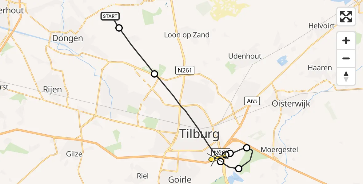 Routekaart van de vlucht: Lifeliner 2 naar Hilvarenbeek