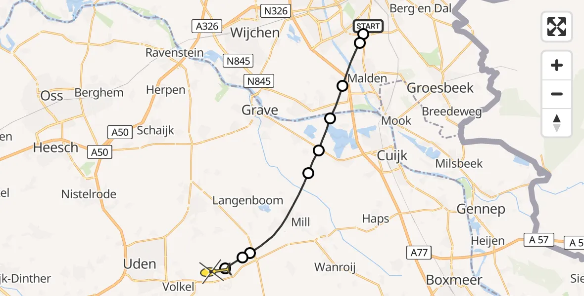 Routekaart van de vlucht: Lifeliner 3 naar Vliegbasis Volkel