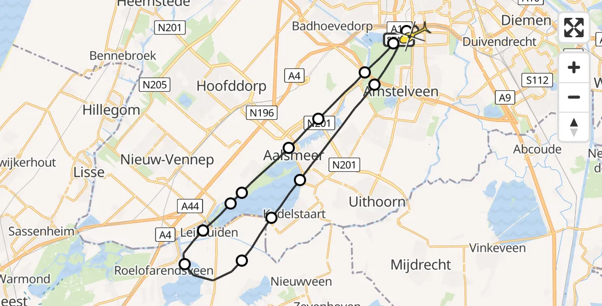 Routekaart van de vlucht: Lifeliner 1 naar VU Medisch Centrum Amsterdam