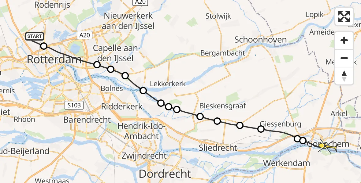 Routekaart van de vlucht: Lifeliner 2 naar Gorinchem