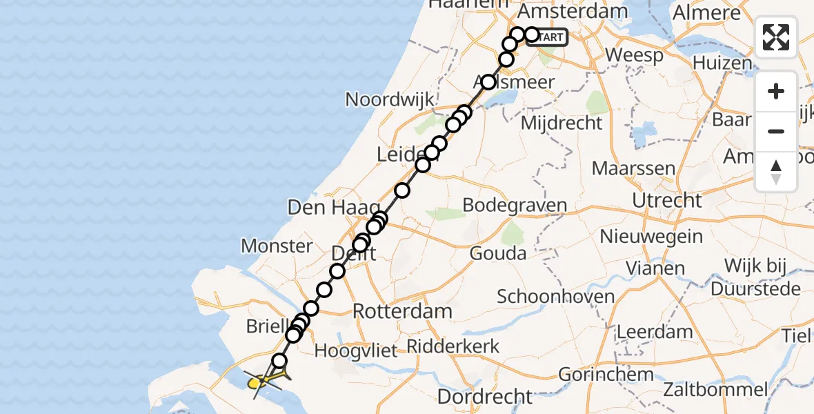 Routekaart van de vlucht: Lifeliner 1 naar Hellevoetsluis