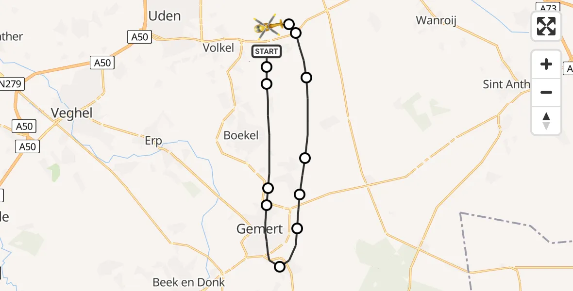 Vluchtroute Traumahelikopter Vliegbasis Volkel - Vliegbasis Volkel, 11 februari 2023, 08:02