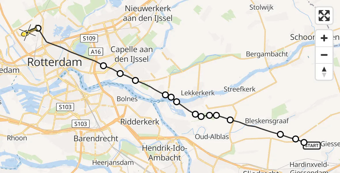 Routekaart van de vlucht: Lifeliner 2 naar Rotterdam The Hague Airport