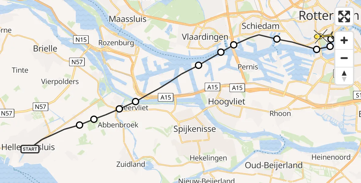 Routekaart van de vlucht: Lifeliner 1 naar Erasmus MC