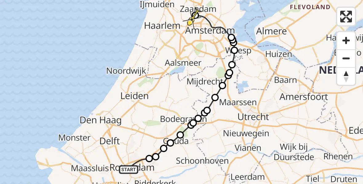 Routekaart van de vlucht: Lifeliner 1 naar Amsterdam Heliport