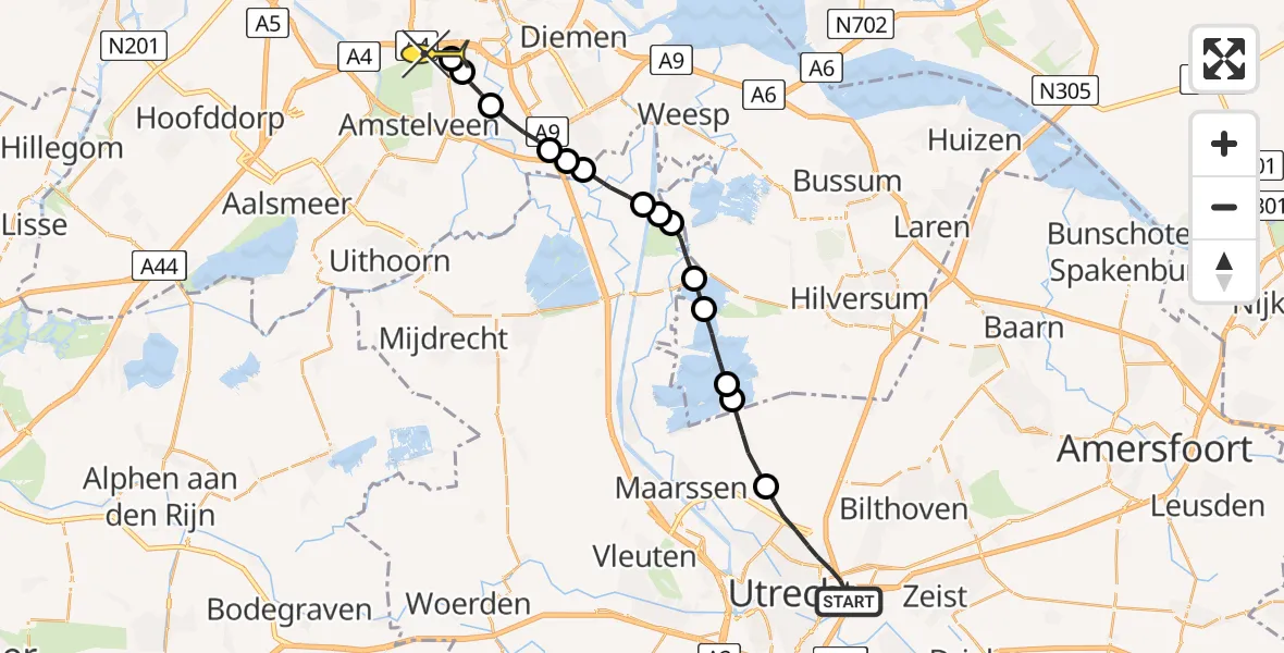 Routekaart van de vlucht: Lifeliner 1 naar VU Medisch Centrum Amsterdam