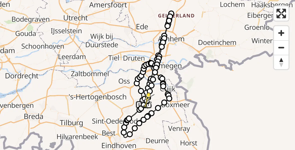 Routekaart van de vlucht: Politieheli naar Zeeland