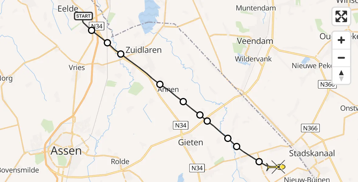 Routekaart van de vlucht: Lifeliner 4 naar Drouwenermond