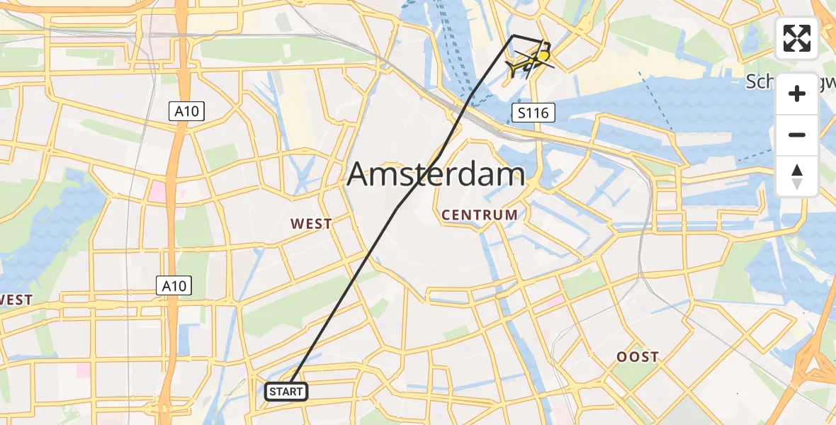 Routekaart van de vlucht: Lifeliner 1 naar Amsterdam