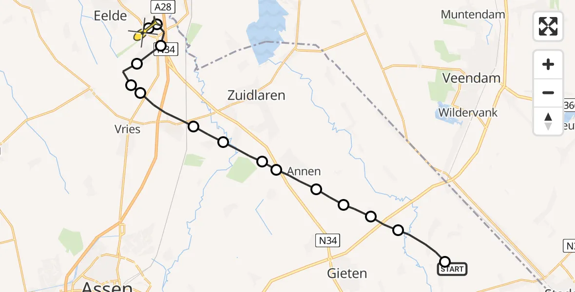 Routekaart van de vlucht: Lifeliner 4 naar Groningen Airport Eelde