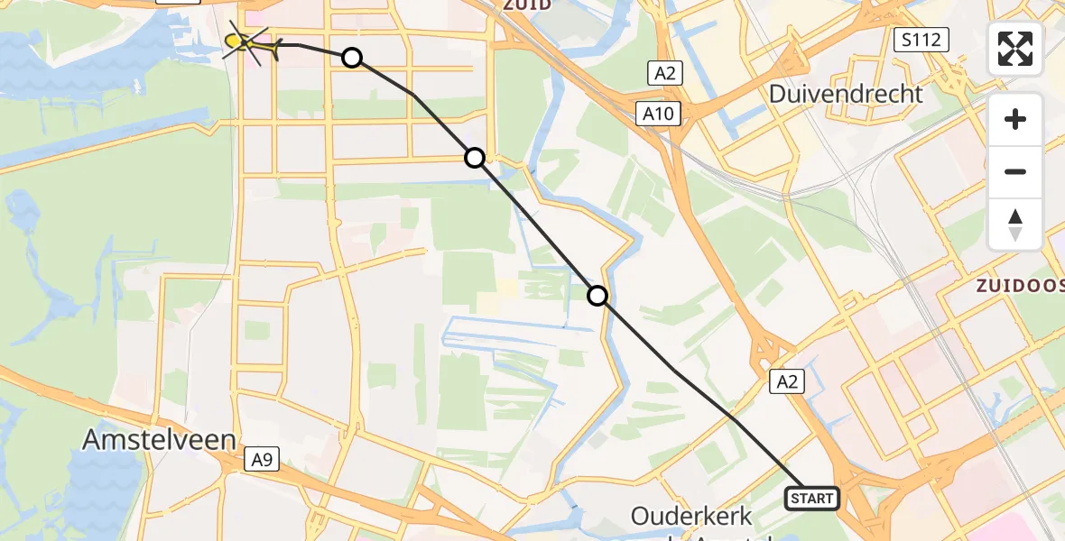 Routekaart van de vlucht: Lifeliner 1 naar VU Medisch Centrum Amsterdam