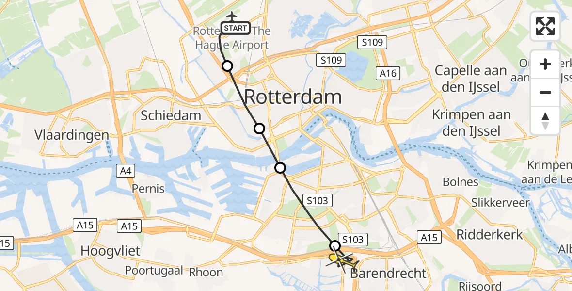 Routekaart van de vlucht: Lifeliner 2 naar Barendrecht