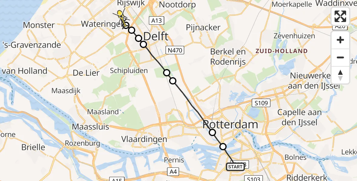 Routekaart van de vlucht: Lifeliner 2 naar Rijswijk