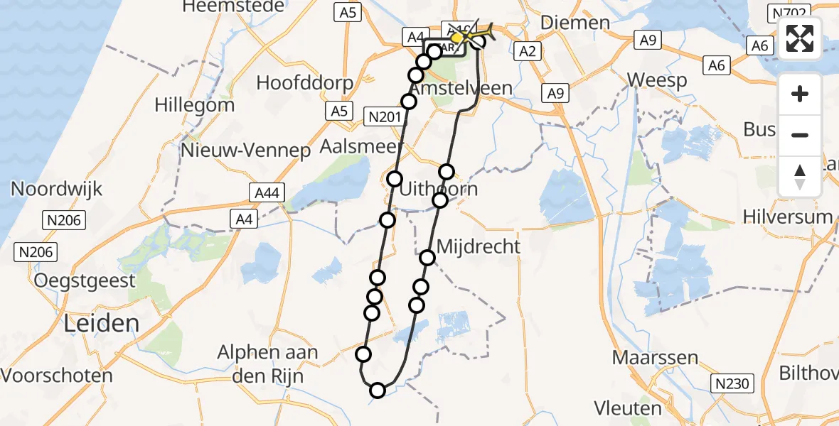 Routekaart van de vlucht: Lifeliner 1 naar VU Medisch Centrum Amsterdam