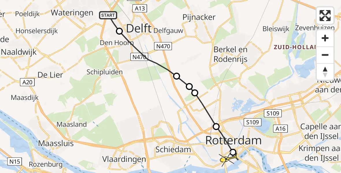 Routekaart van de vlucht: Lifeliner 2 naar Erasmus MC