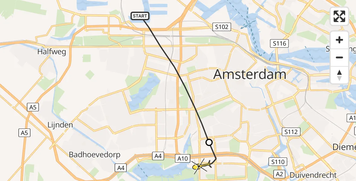 Routekaart van de vlucht: Lifeliner 1 naar VU Medisch Centrum Amsterdam