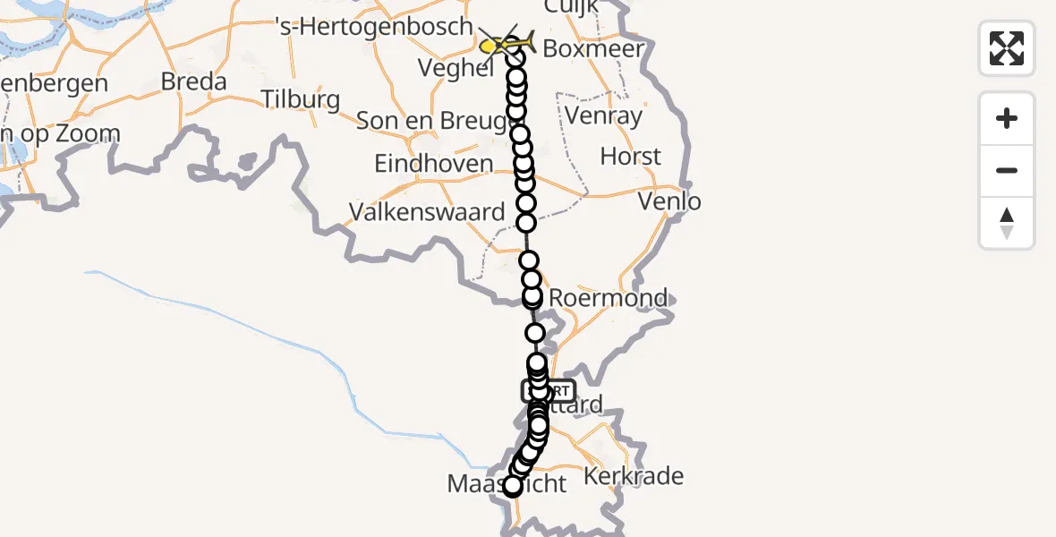 Routekaart van de vlucht: Lifeliner 3 naar Vliegbasis Volkel