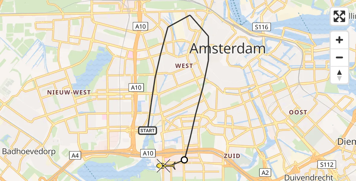 Routekaart van de vlucht: Lifeliner 1 naar VU Medisch Centrum Amsterdam