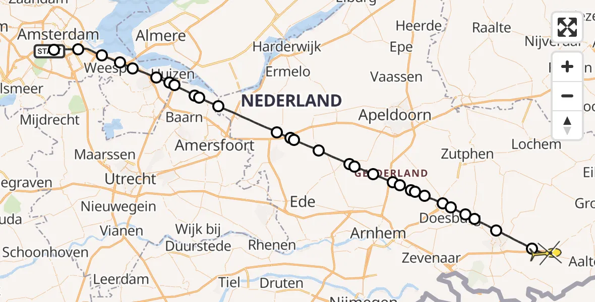 Routekaart van de vlucht: Lifeliner 1 naar Varsseveld