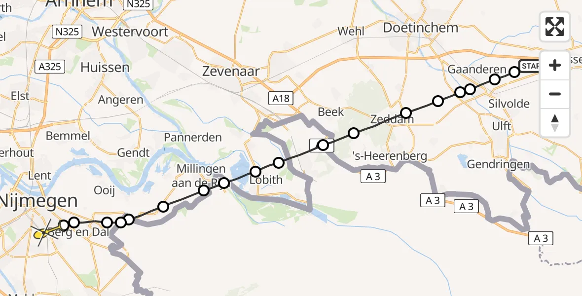 Routekaart van de vlucht: Lifeliner 1 naar Nijmegen