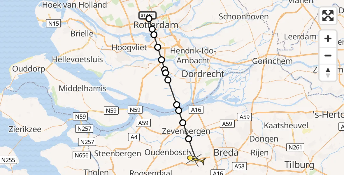 Routekaart van de vlucht: Lifeliner 2 naar Etten-Leur