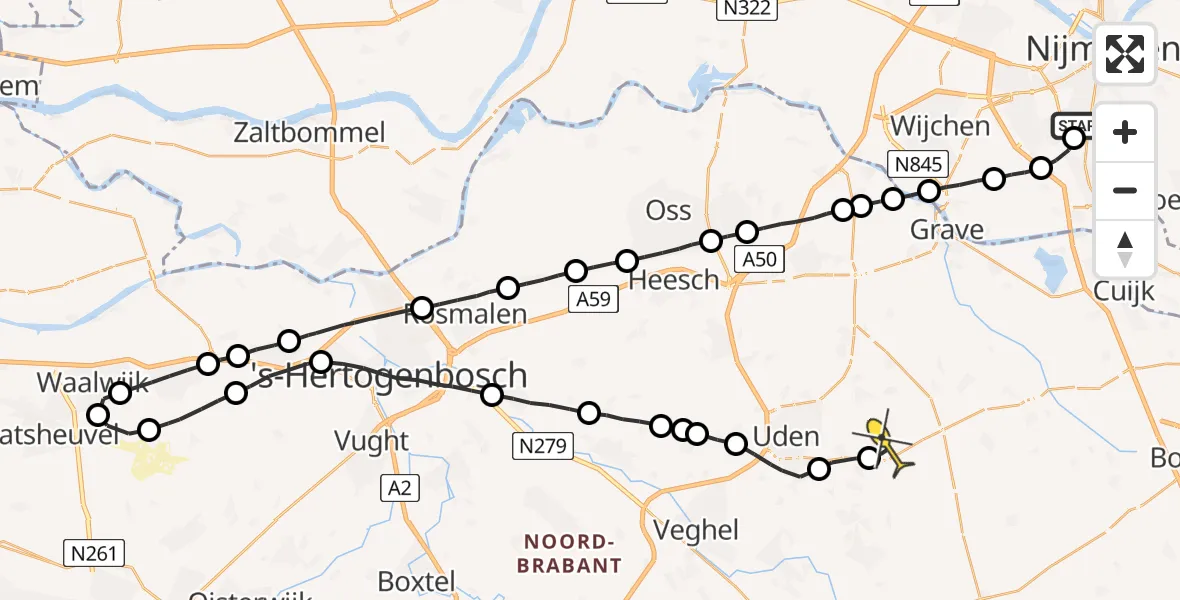 Routekaart van de vlucht: Lifeliner 3 naar Vliegbasis Volkel