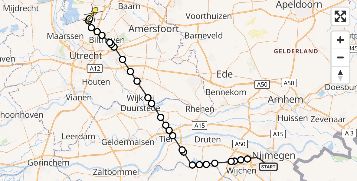 Routekaart van de vlucht: Lifeliner 1 naar Vliegveld Hilversum