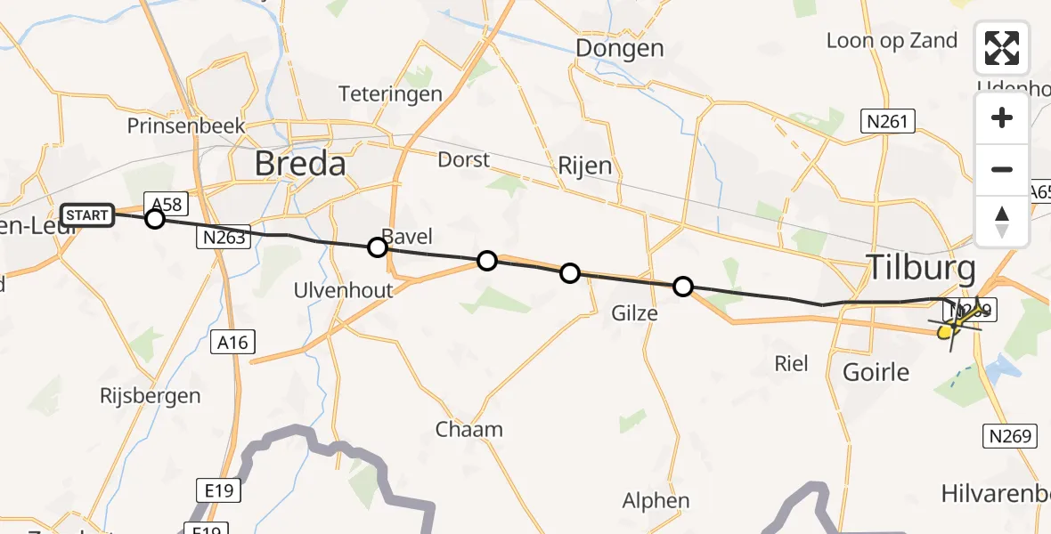 Routekaart van de vlucht: Lifeliner 2 naar Tilburg