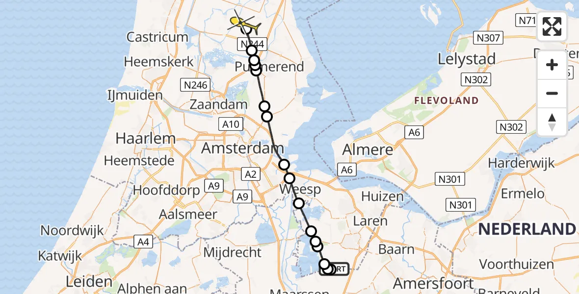 Routekaart van de vlucht: Lifeliner 1 naar Westbeemster