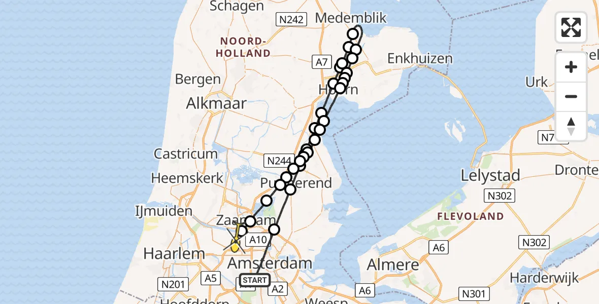 Routekaart van de vlucht: Lifeliner 1 naar Amsterdam Heliport