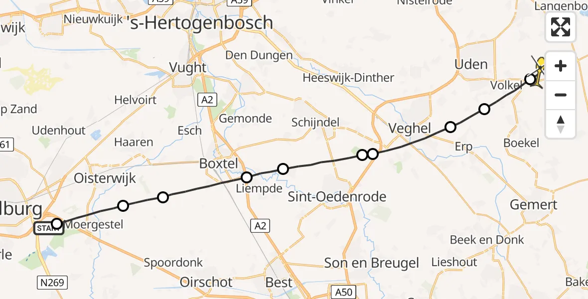 Routekaart van de vlucht: Lifeliner 3 naar Vliegbasis Volkel