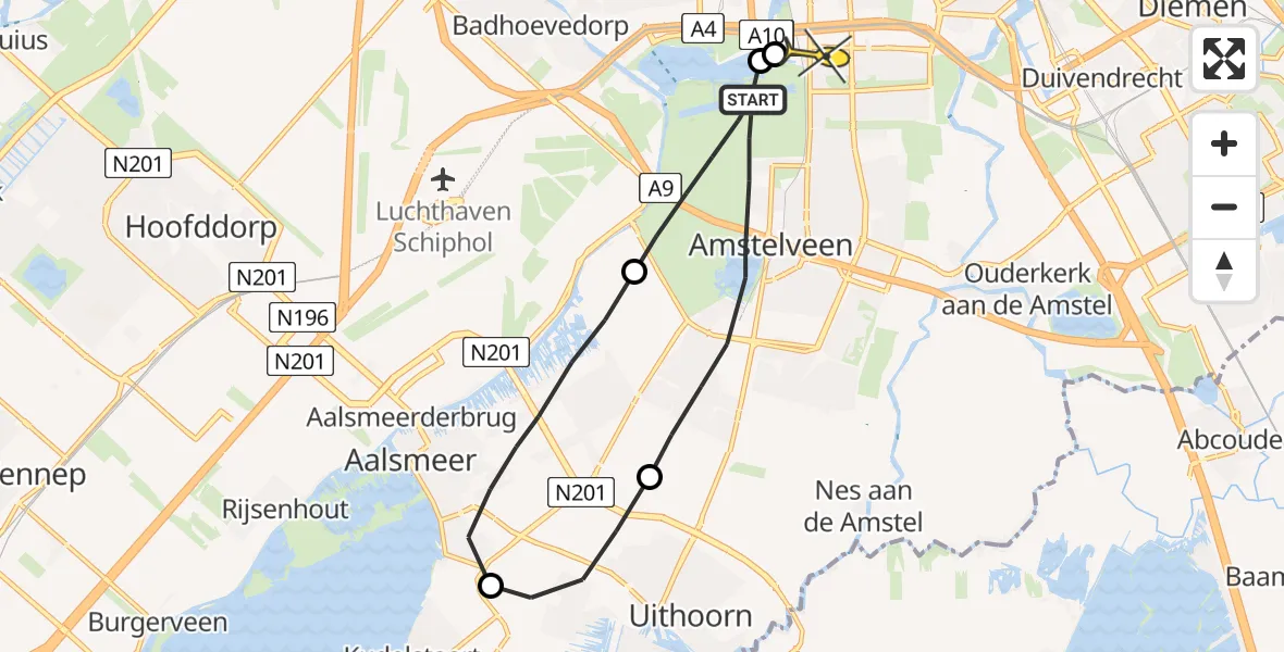 Routekaart van de vlucht: Lifeliner 1 naar VU Medisch Centrum Amsterdam