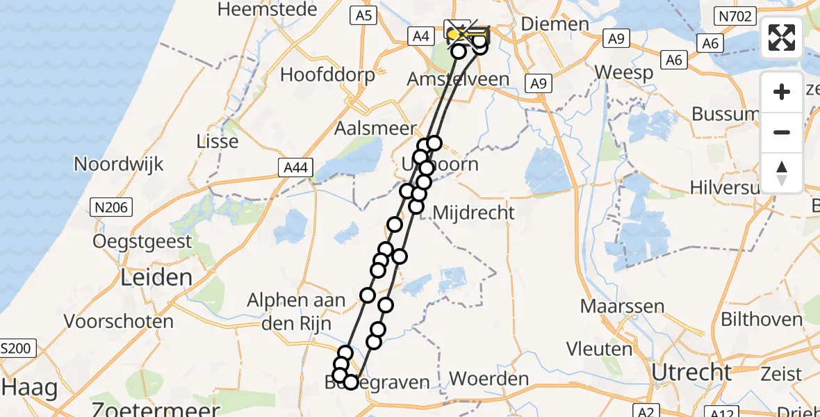 Routekaart van de vlucht: Lifeliner 1 naar VU Medisch Centrum Amsterdam
