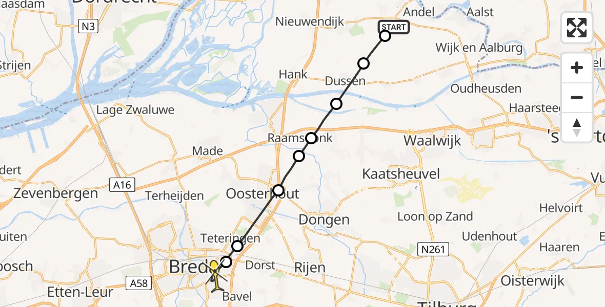 Routekaart van de vlucht: Lifeliner 3 naar Breda