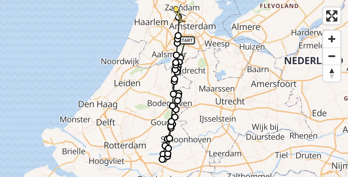 Routekaart van de vlucht: Lifeliner 1 naar Amsterdam Heliport