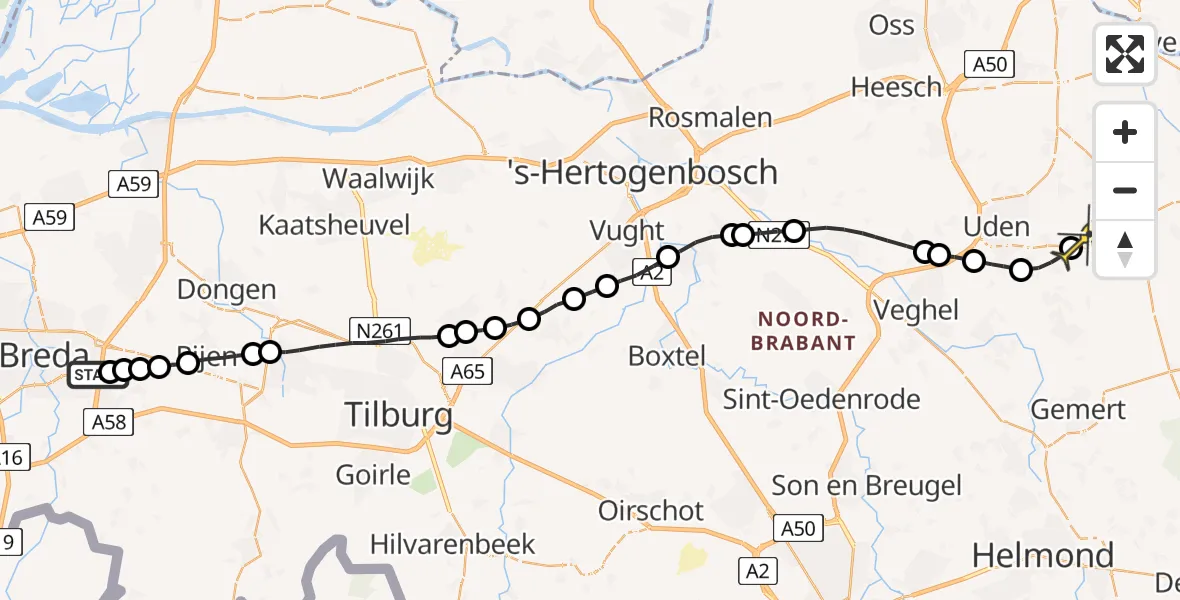 Routekaart van de vlucht: Lifeliner 3 naar Vliegbasis Volkel