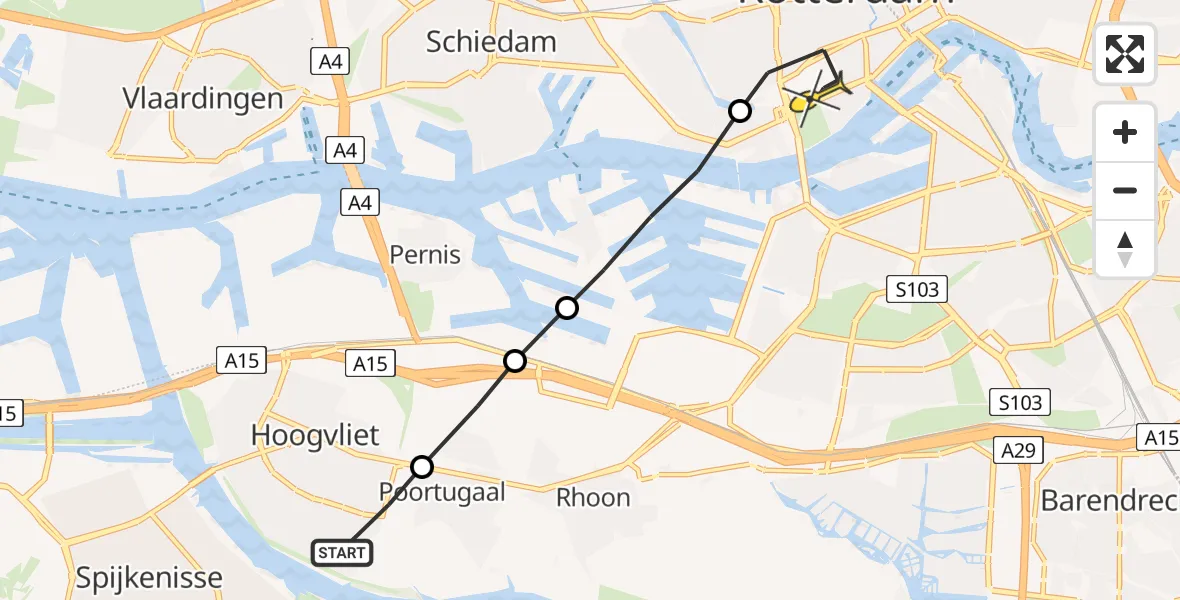 Routekaart van de vlucht: Lifeliner 2 naar Erasmus MC