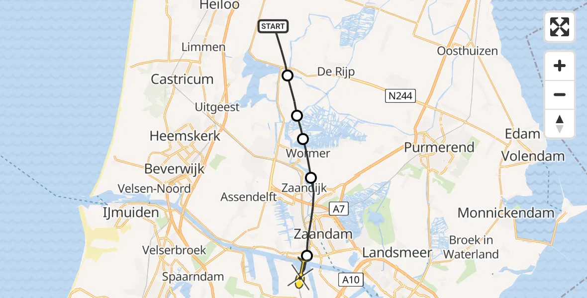 Routekaart van de vlucht: Lifeliner 1 naar Amsterdam Heliport