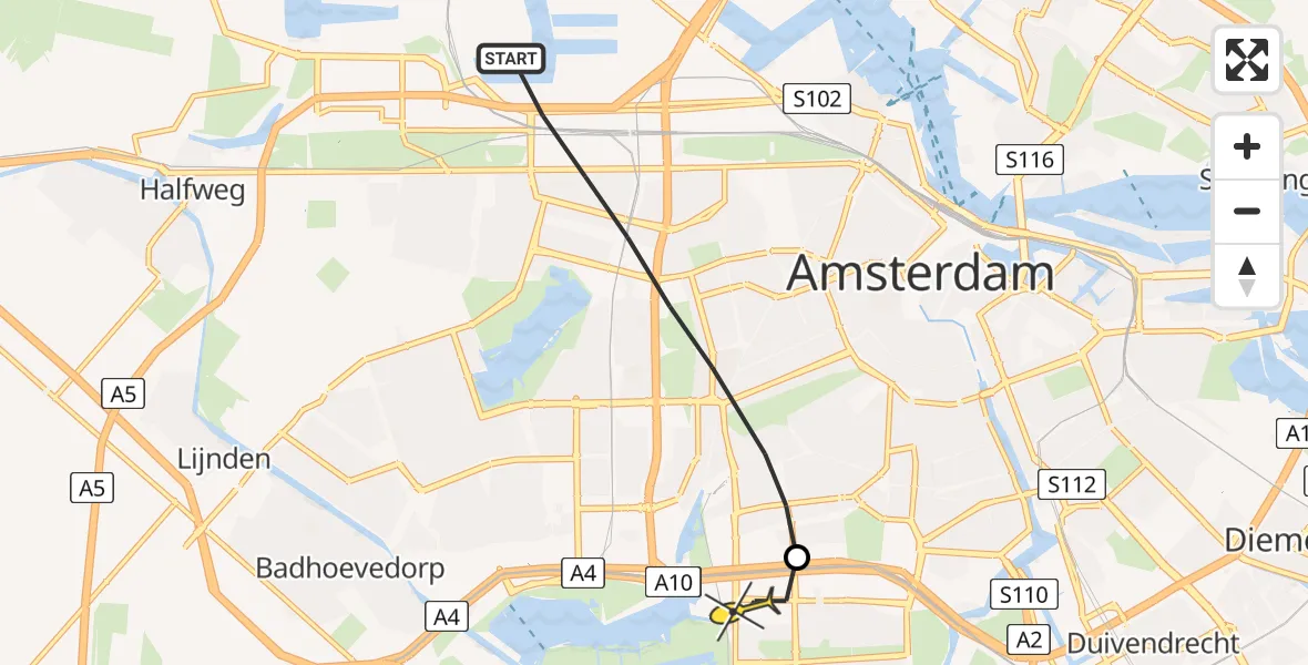 Routekaart van de vlucht: Lifeliner 1 naar VU Medisch Centrum Amsterdam