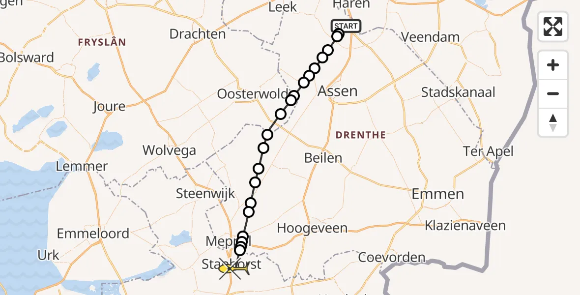 Routekaart van de vlucht: Lifeliner 4 naar Staphorst