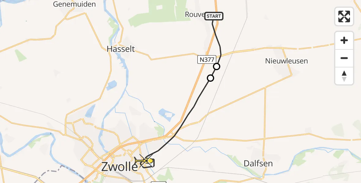 Routekaart van de vlucht: Lifeliner 4 naar Zwolle