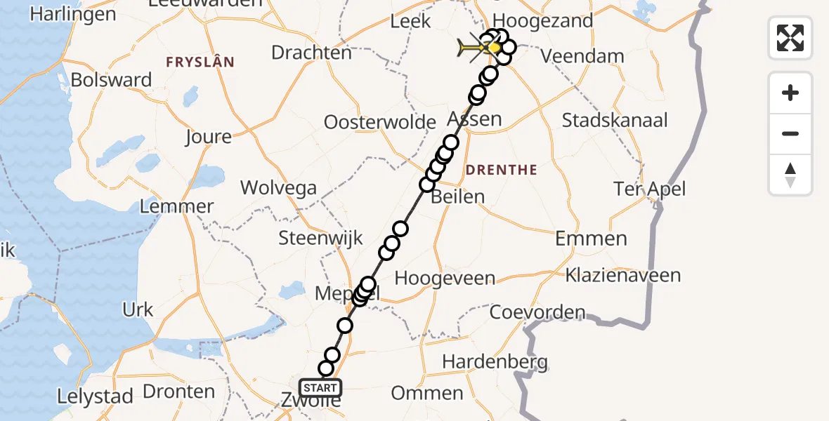 Routekaart van de vlucht: Lifeliner 4 naar Groningen Airport Eelde