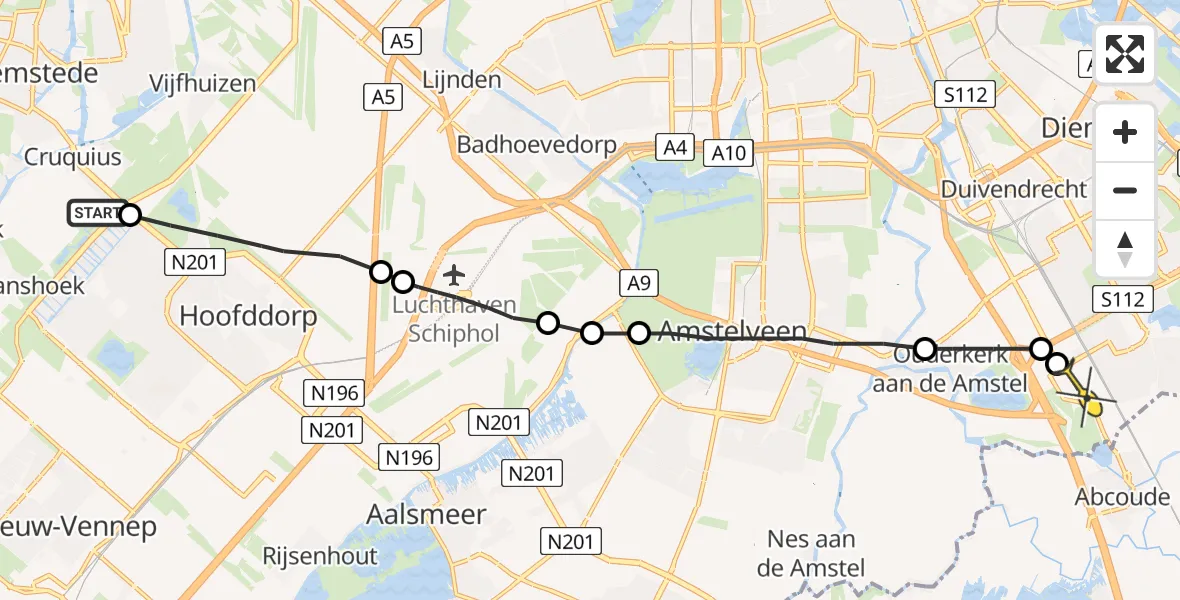 Routekaart van de vlucht: Lifeliner 1 naar Academisch Medisch Centrum (AMC)