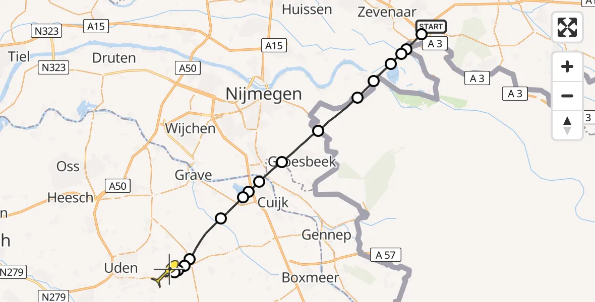 Routekaart van de vlucht: Lifeliner 3 naar Vliegbasis Volkel