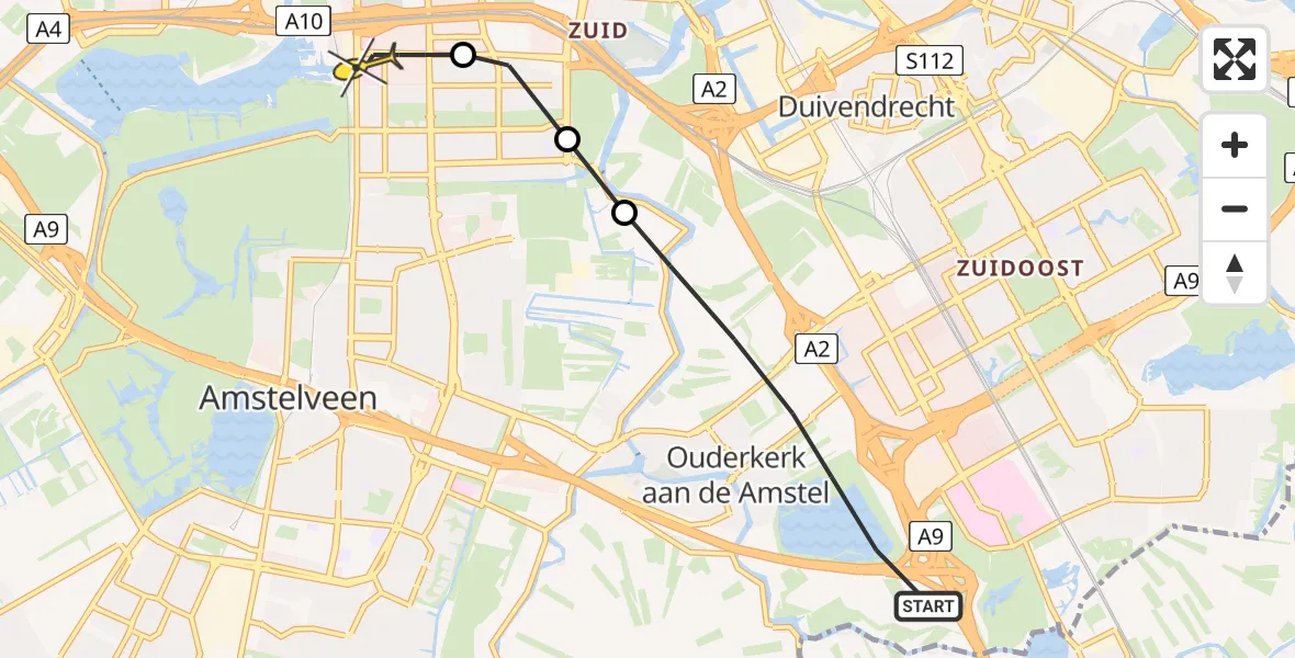 Routekaart van de vlucht: Lifeliner 1 naar VU Medisch Centrum Amsterdam