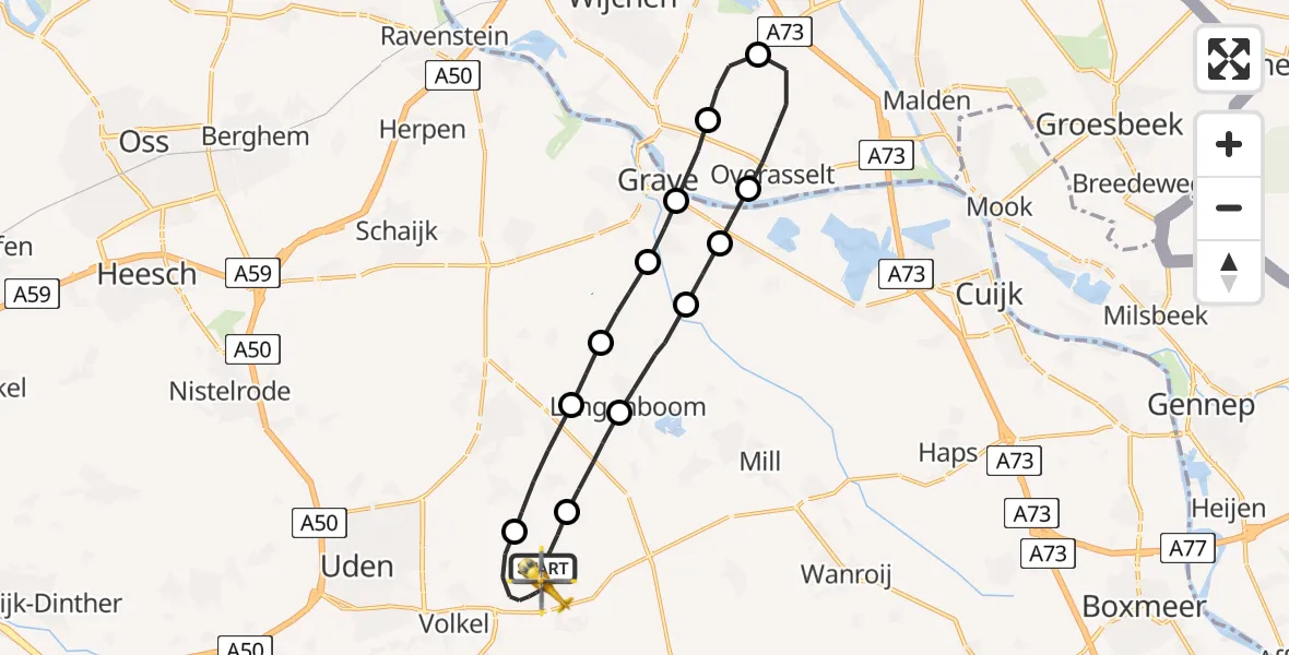 Vluchtroute Traumahelikopter Vliegbasis Volkel - Vliegbasis Volkel, 12 februari 2023, 22:47
